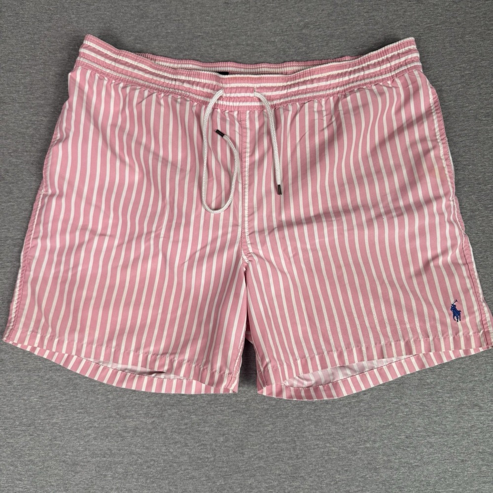 RALPH LAUREN POLO Swim Trunks Shorts Men's XL Pink White Striped Summer